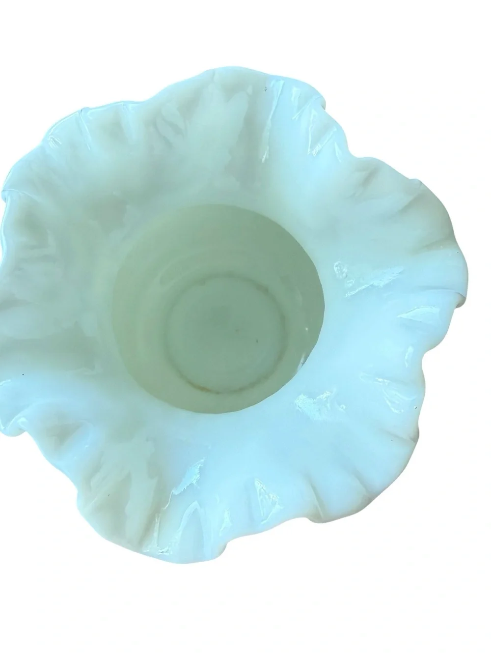 Vintage Fenton Hobnail Milk Glass Ruffled Top 5’’ Vase Rose Bowl